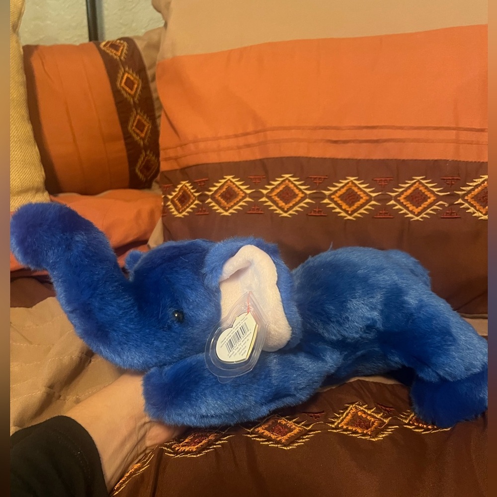 Ty Beanie Buddy Peanut The Elephant - Royal Blue 1998 Large Size 15”